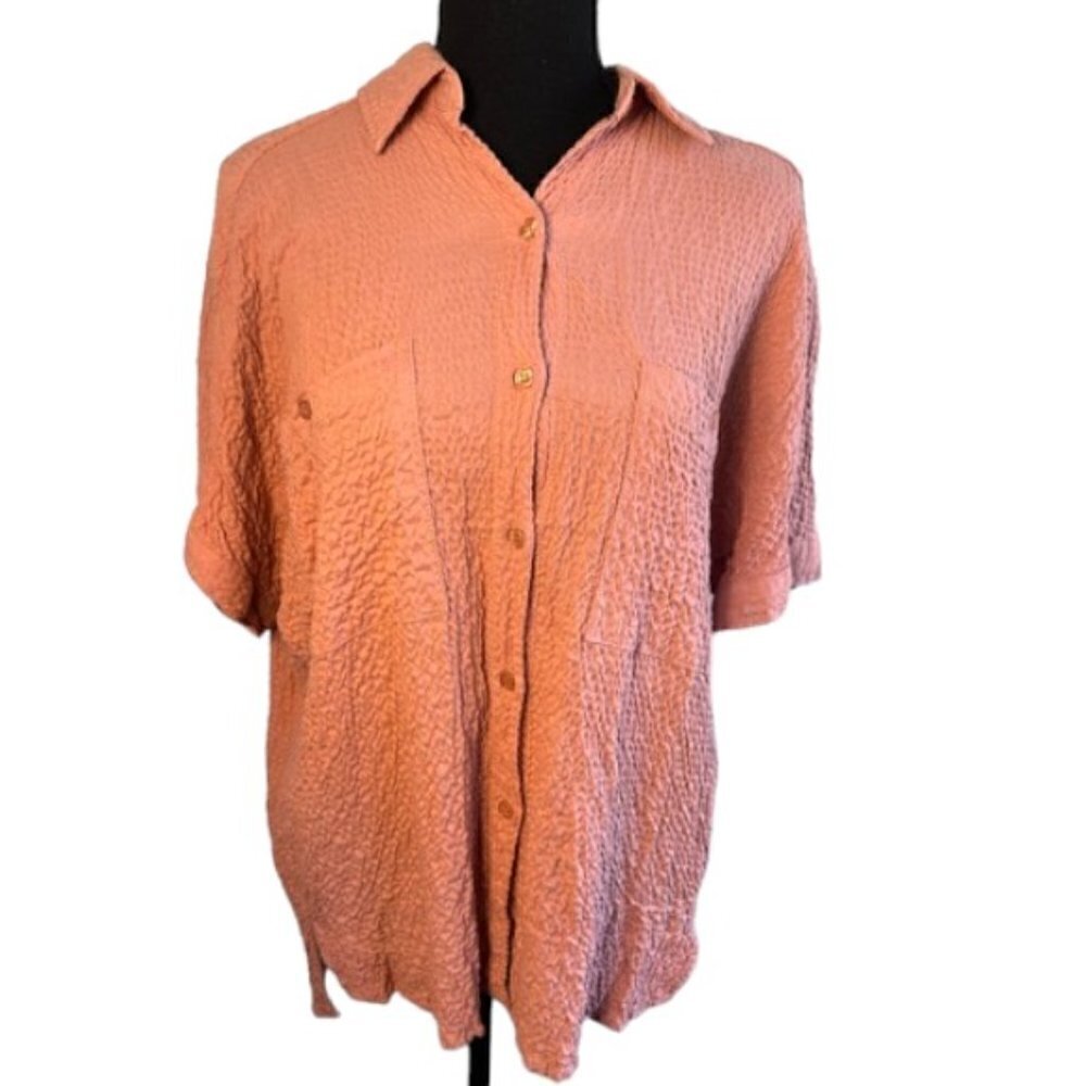 NWT Max Studio Coral Button Down Collared Women’s Blouse Size Medium